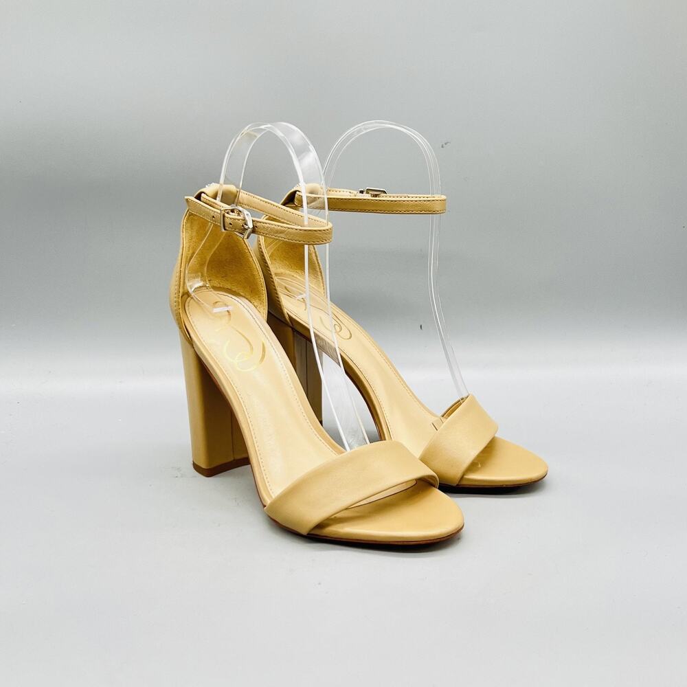 Sam Edelman Sandals Womens 5.5 Beige Leather Yaro Ankle Strap Block Heel Shoes - Picture 2 of 11